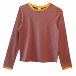 חולצת טי ארוכה – פסים דקים אדום / צהוב - תותי