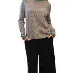 חולצת טי ארוכה – פסים דקים שחור / ירוק - תותי