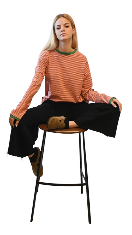 חולצת טי ארוכה – פסים דקים אדום / ירוק - תותי