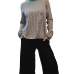 חולצת טי ארוכה – פסים דקים שחור / ירוק - עידית