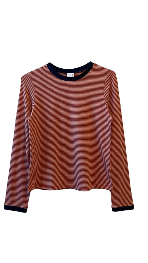 חולצת טי ארוכה – פסים דקים אדום / נייבי - עידית