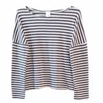 חולצת טי כתף שמוטה - כותנה פסים אפורים - מרני
