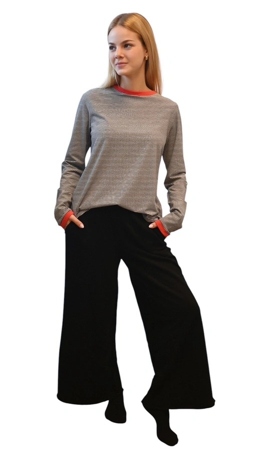 חולצת טי ארוכה – פסים דקים שחור / אדום - תותי