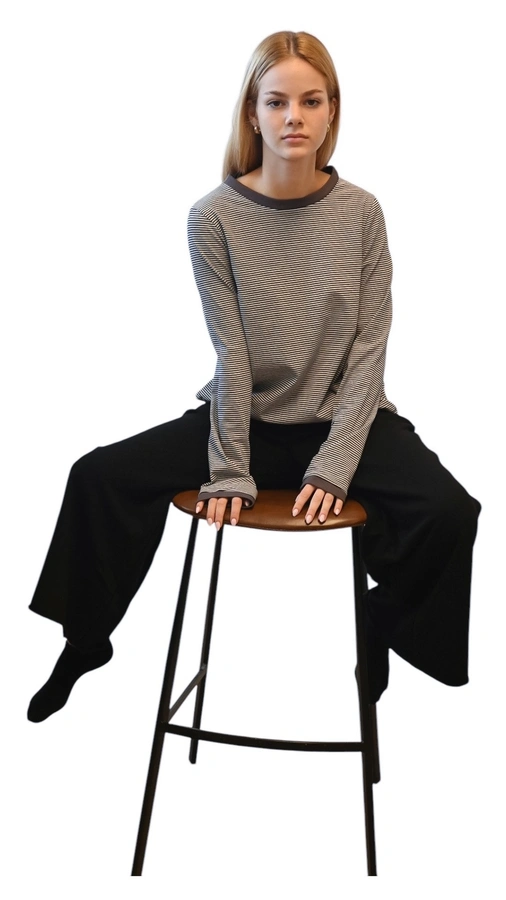 חולצת טי ארוכה – פסים דקים שחור / גרפיט - תותי