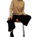 חולצת טי ארוכה – פסים דקים חרדל / ירוק - תותי