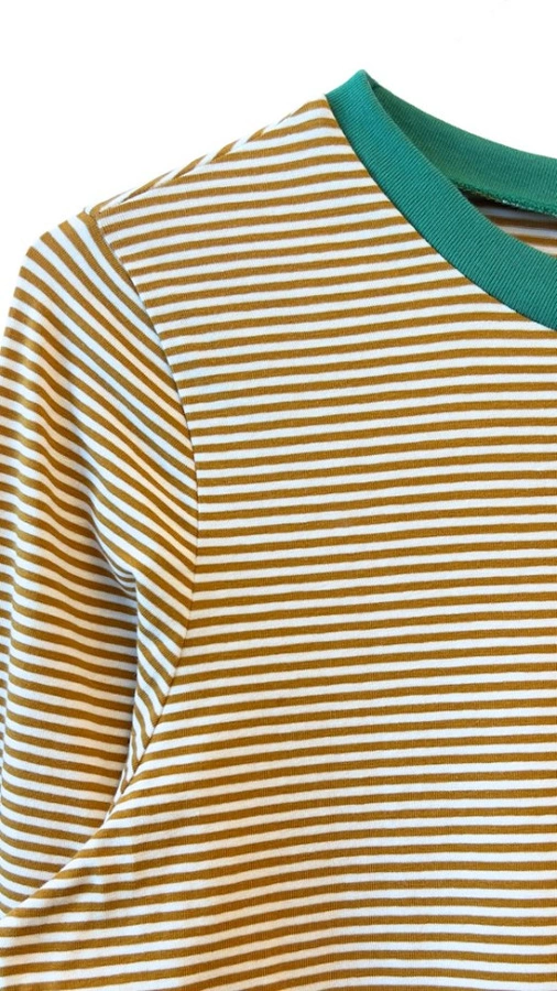חולצת טי ארוכה – פסים דקים חרדל / ירוק - תותי