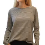 חולצת טי ארוכה – פסים דקים שחור / כאמל - תותי