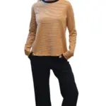 חולצת טי ארוכה – פסים דקים חרדל / נייבי - תותי