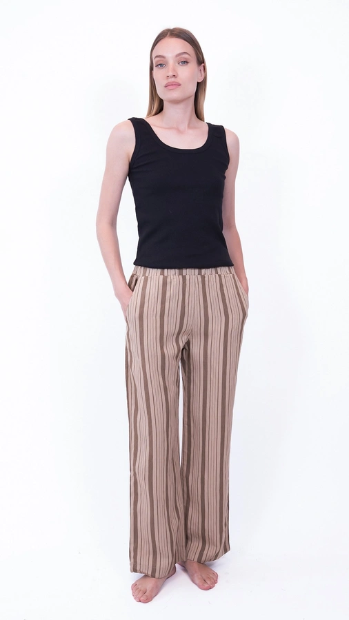 מכנסי כותנה נשפכים – פסים חום – שושי