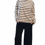 חולצת טי כתף שמוטה - כותנה פסים שחורים - מרני