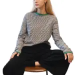 חולצת טי ארוכה – פסים דקים שחור / ירוק - תותי