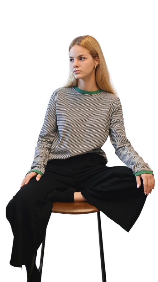 חולצת טי ארוכה – פסים דקים שחור / ירוק - תותי