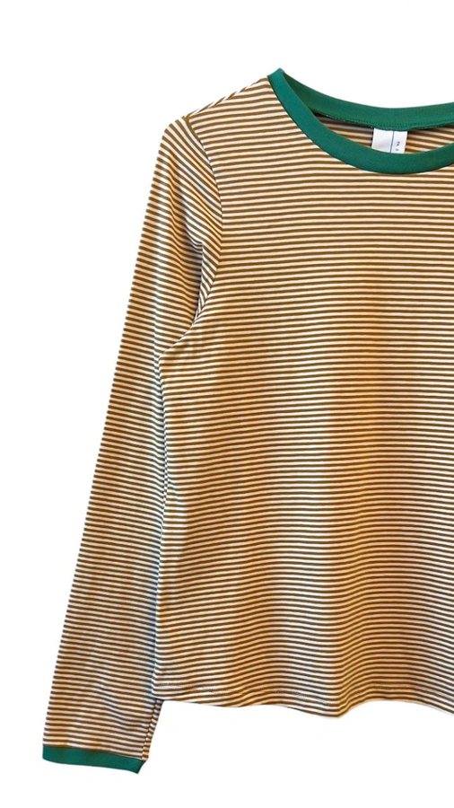חולצת טי ארוכה – פסים דקים חרדל / ירוק - תותי