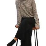 חולצת טי ארוכה – פסים דקים שחור / כאמל - תותי