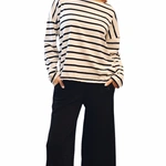 חולצת טי כתף שמוטה - כותנה פסים שחורים - מרני