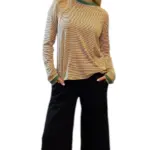 חולצת טי ארוכה – פסים דקים חרדל / ירוק - עידית