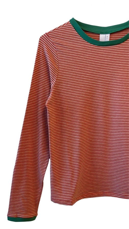חולצת טי ארוכה – פסים דקים אדום / ירוק - תותי