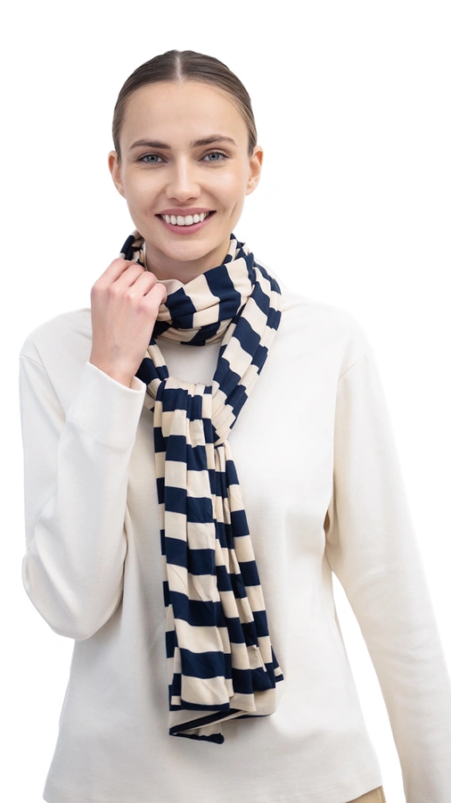 צעיף פסים כותנה אורגנית שמנת / נייבי