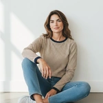 חולצת טי ארוכה – פסים דקים חרדל / נייבי - תותי