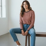 חולצת טי ארוכה – פסים דקים אדום / נייבי - תותי