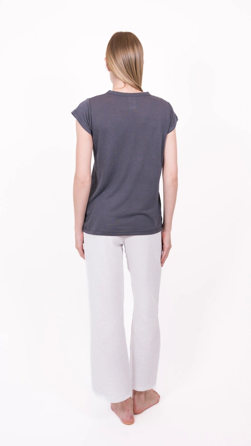 חולצת סריג דמוי פשתן - אפור עכבר - איב