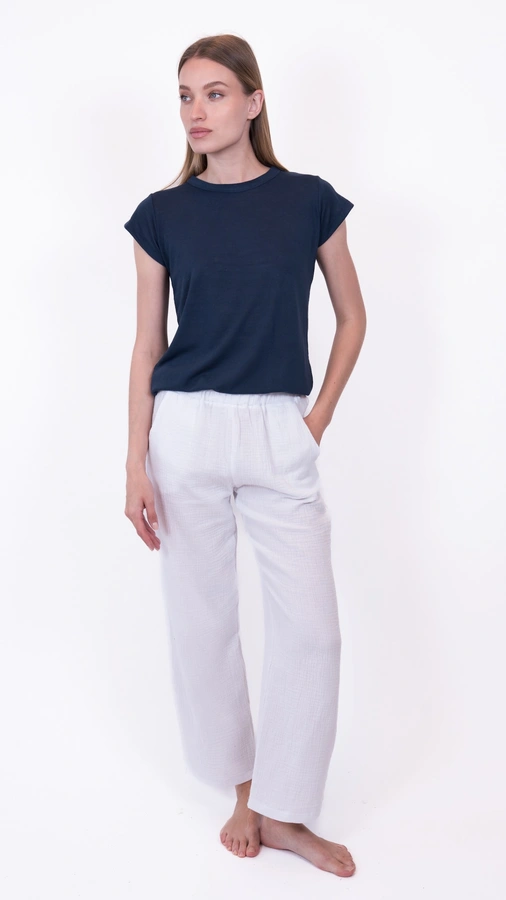 חולצת סריג דמוי פשתן - כחול דיו - איב