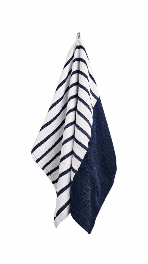 מגבת מטבח - טטרה כותנה אורגנית - פסים נייבי משולבת