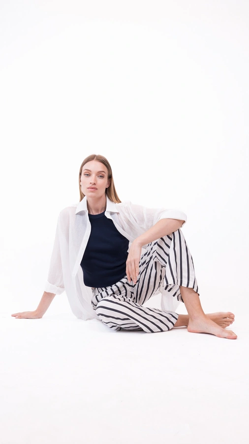 מכנסי ויסקוזה נשפכים - פסים שחור/לבן - שושי