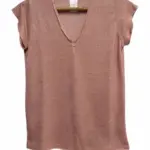 חולצת סריג דמוי פשתן - מפתח וי - ורוד מעושן - איה