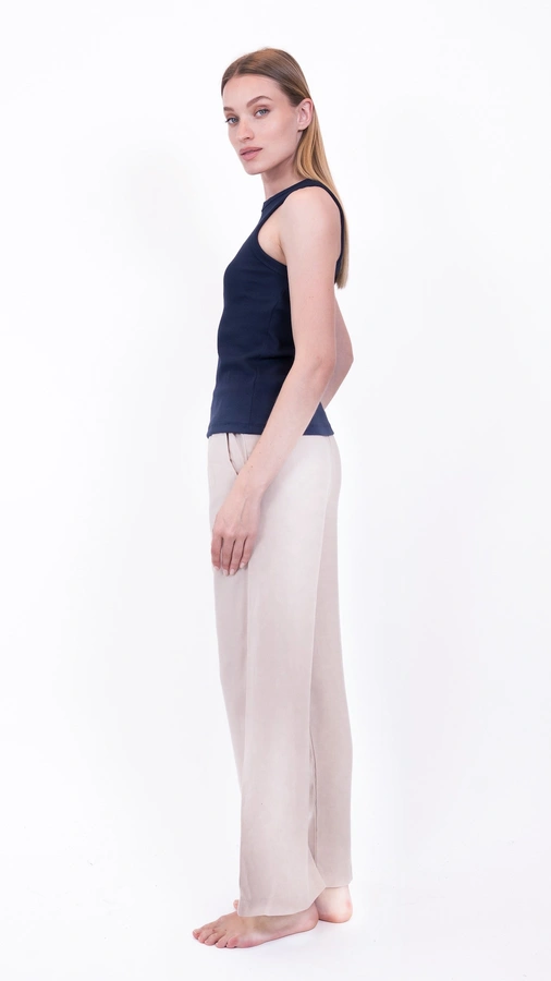 מכנסי פשתן ויסקוזה נשפכים - אבן - שושי