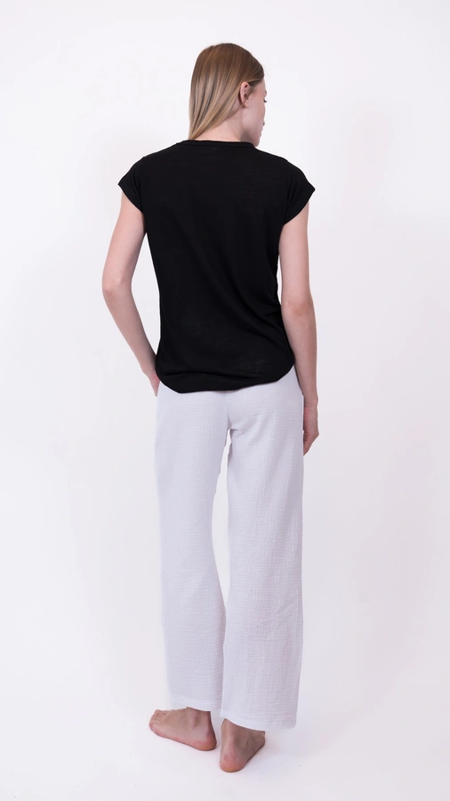 חולצת סריג דמוי פשתן - שחור - איב