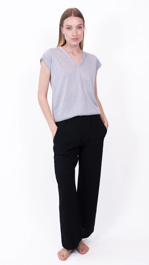 חולצת סריג דמוי פשתן - מפתח וי - אייס - איה