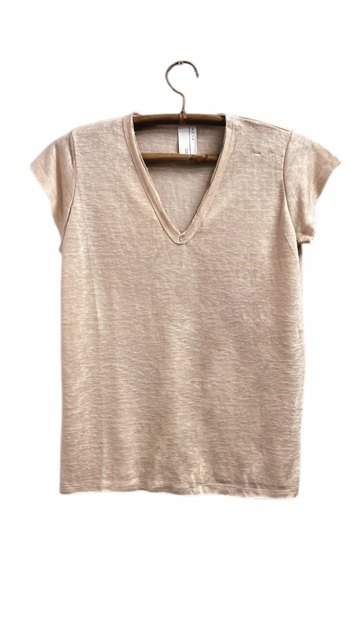 חולצת סריג דמוי פשתן - מפתח וי - פודרה - איה