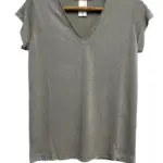 חולצת סריג דמוי פשתן - מפתח וי - ירוק אפור - איה