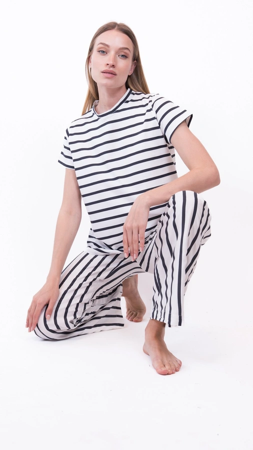 מכנסי ויסקוזה נשפכים - פסים שחור/לבן - שושי