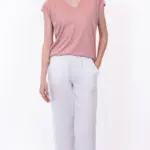 חולצת סריג דמוי פשתן - מפתח וי - ורוד מעושן - איה