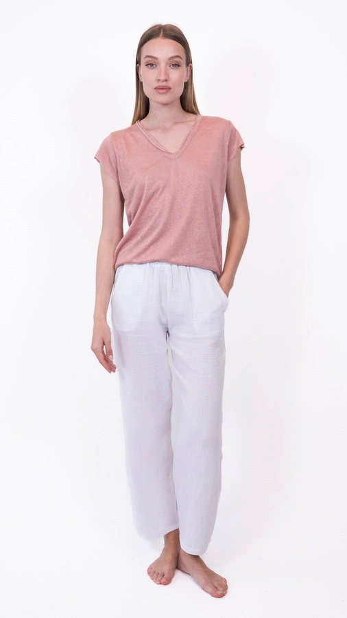 חולצת סריג דמוי פשתן - מפתח וי - ורוד מעושן - איה