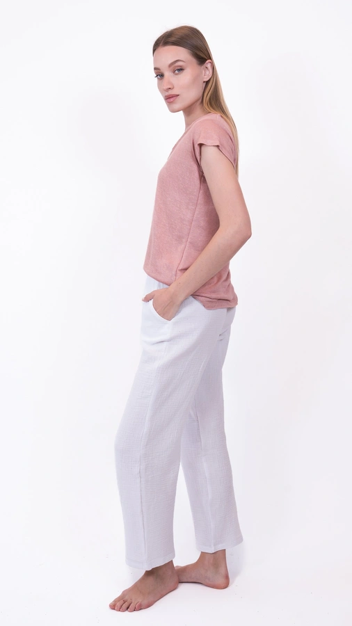 חולצת סריג דמוי פשתן - מפתח וי - ורוד מעושן - איה