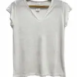 חולצת סריג דמוי פשתן - מפתח וי - לבן חם - איה