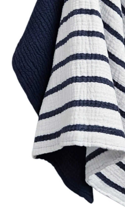 מגבת מטבח - טטרה כותנה אורגנית - פסים נייבי משולבת