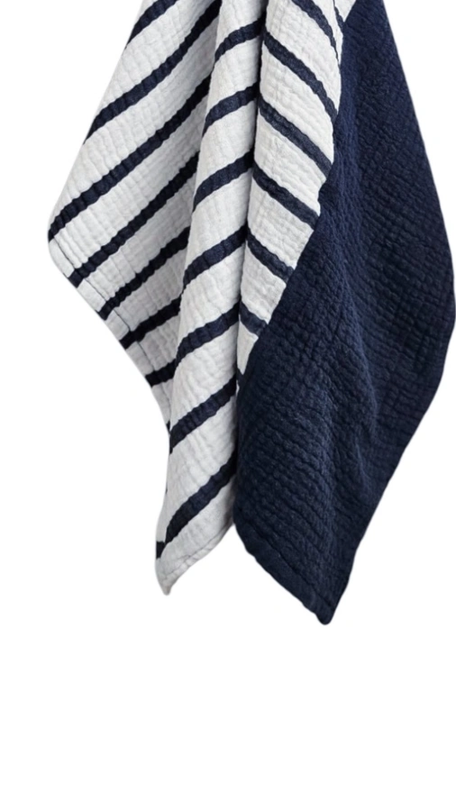 מגבת מטבח - טטרה כותנה אורגנית - פסים נייבי משולבת