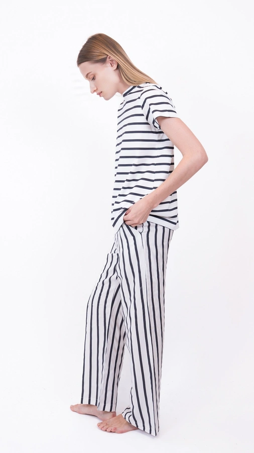 מכנסי ויסקוזה נשפכים - פסים שחור/לבן - שושי