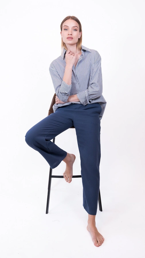 מכופתרת כותנה - פסים נייבי - טומי