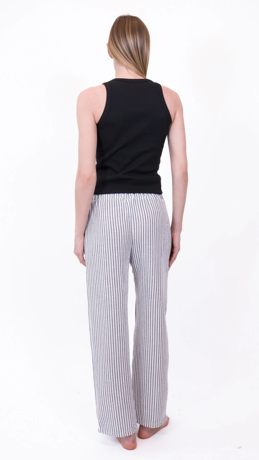 מכנסי פשתן - פסים שחורים - שושי