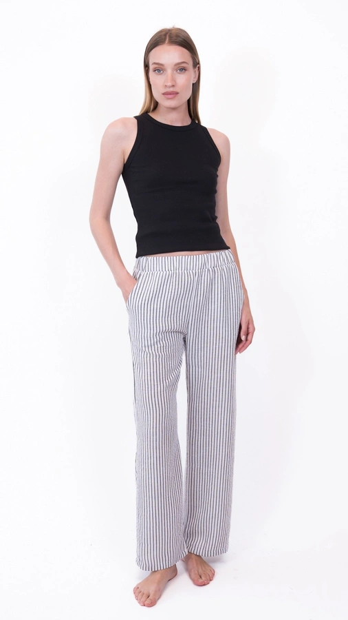 מכנסי פשתן - פסים שחורים - שושי