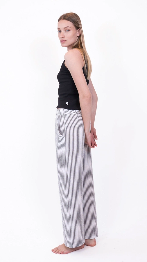 מכנסי פשתן - פסים שחורים - שושי