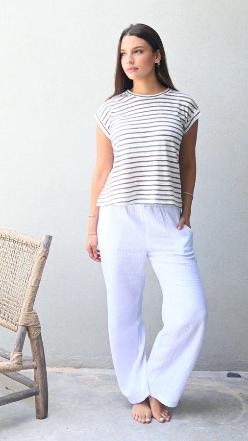 חולצה ללא שרוול - שחף - פסים טאופ