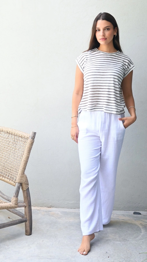 חולצה ללא שרוול - שחף - פסים טאופ