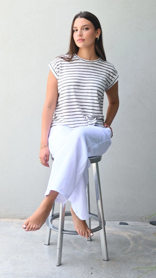 חולצה ללא שרוול - שחף - פסים טאופ