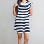 שמלת טוניקה מיני פסים נייבי - שחף